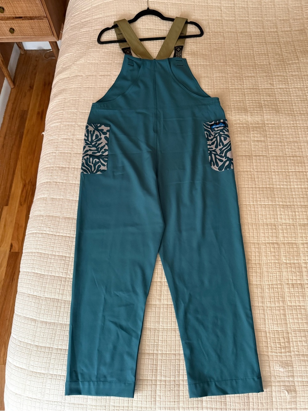 Kavu Teal Green Overalls with Patterned Pockets - Picture 3 of 3
